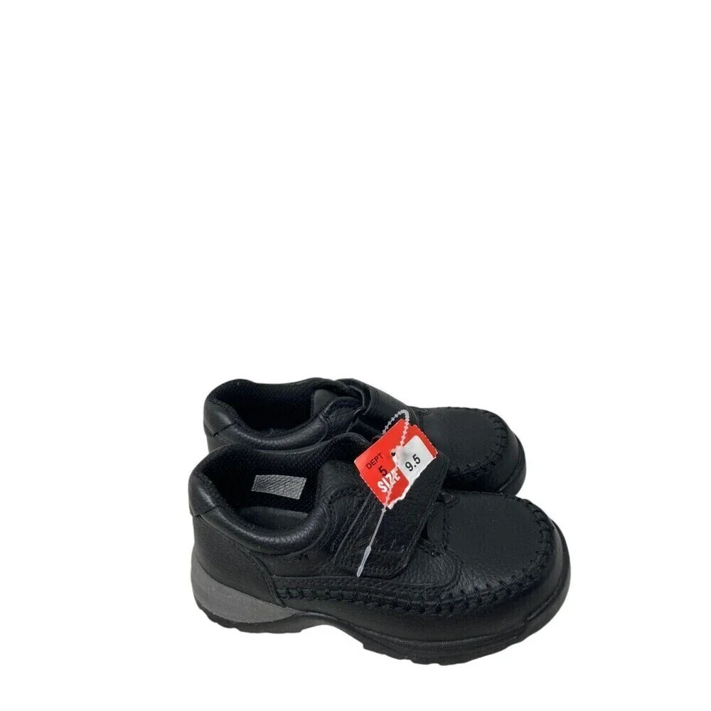 Clarks Caribou Sneakers Kids Size 9 9.5 M Black Gray Leather Hook Loop Closure